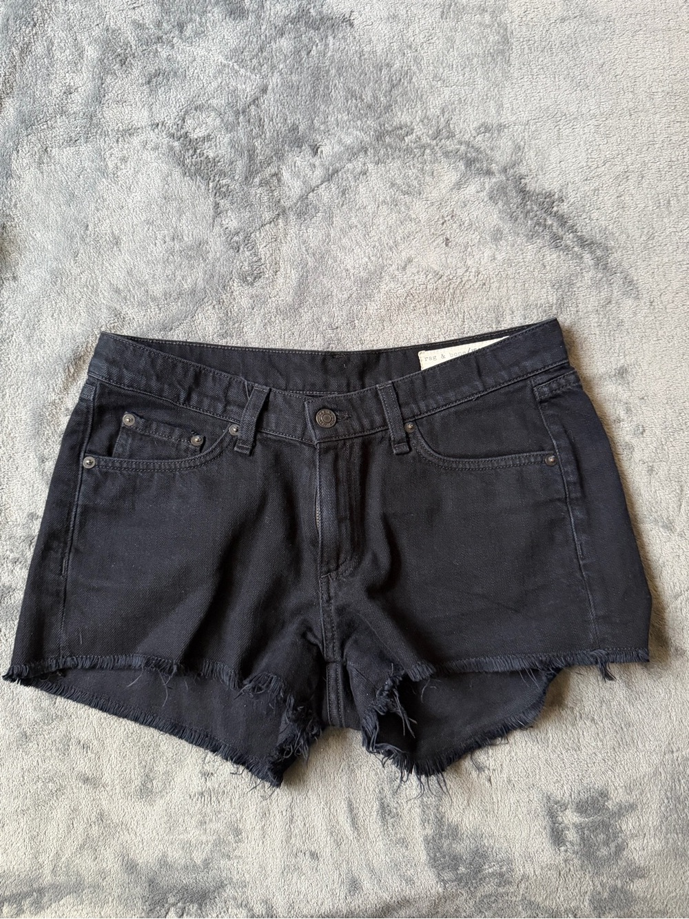 rag & bone Black Frayed Hem Denim Cutoff Shorts